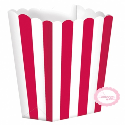 Caixas Pipocas Riscas Vermelho